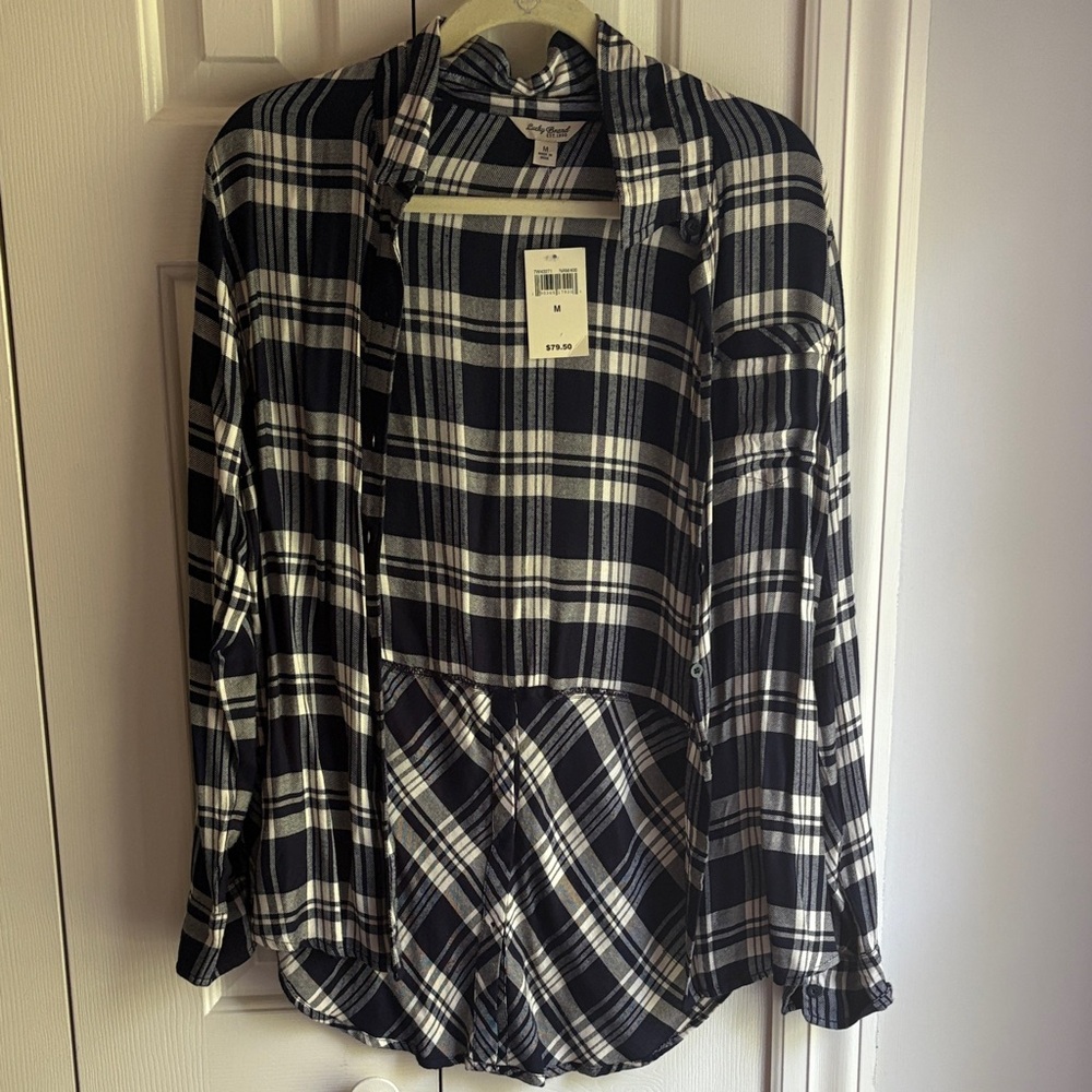 Navy and cream Plaid Button-Up Shirt